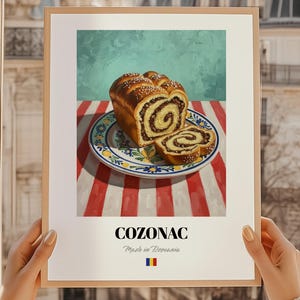 Cozonac Vintage Kitchen Print Poster, rumänsk matväggkonst