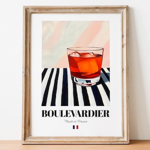 Póster con impresión en vidrio de Boulevardier vintage: arte estético de cócteles para hogares y bares