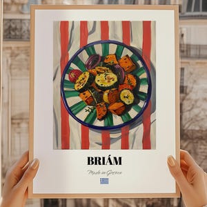 Briám, oeuvre d'art murale cuisine grecque, peinture à l'huile Briám, affiche de cuisine grecque, impression de salle à manger