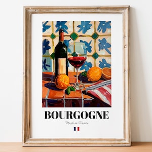 Retro Bourgogne Glass Print Poster: Aesthetic Wine Art for Homes and Bars
