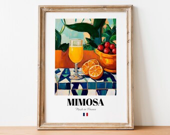 Vintage Mimosenglas Print Poster: Boho Cocktail Art für Zuhause und Bars