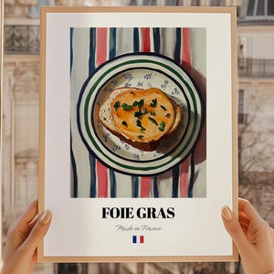 Foie gras, Frans eten muurkunst, receptkaarten, leuke menuprint, grappige restaurantkunst, poster eetkamer