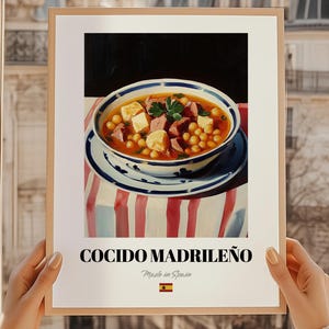 Cocido Madrileño, plakat z hiszpańskim jedzeniem, plakat Cocido, bar przekąskowy, okładki menu, sztuka ścienna do kuchni