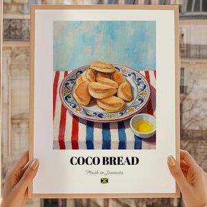 Coco Bread Retro Kitchen Print Poster, Jamaican Food Wall Art