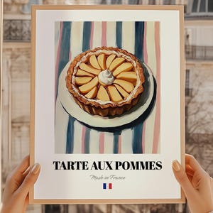 Tarta de manzana, postre francés, plantilla de menú de cafetería, regalo de 40 cumpleaños, menú dibujado a mano, póster de cocina