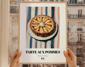 Tarte aux Pommes Print, Tarta de manzana francesa, Arte de la pared de la cocina