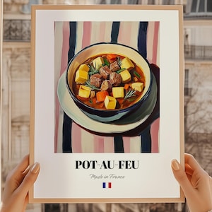 Pot-au-feu, affiche de cuisine française, couverture de menu personnalisée, recettes de boeuf, affiche de pot-au-feu, affiche de salle à manger