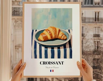 Croissant, French Pastry Painting, Croissant Painting, Dinner Menu, Patisserie, Kitchen Wall Art