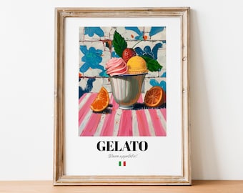 Vintage Gelato Art Print: Italian Kitchen Food Poster