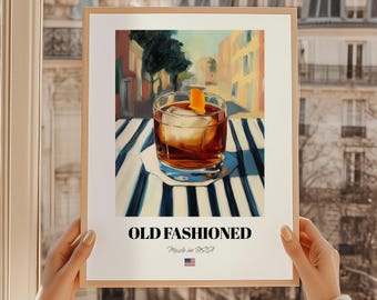 Old Fashioned Cocktail Print, American Bar Wall Art