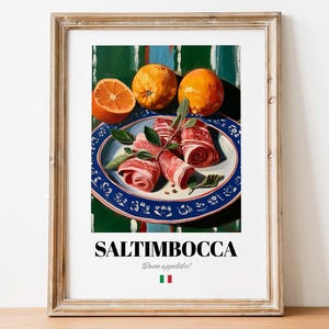 Afiche de saltimbocca italiana: arte con platos sabrosos para espacios de cocina gourmet