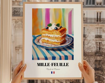 Cartel de Giclée de pastelería francesa Mille-Feuille, arte de la pared de la cocina