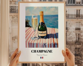 Französisches Champagner Poster, Sekt Kunst, Bar Decor Print
