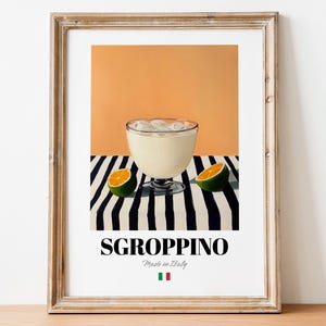 Italian Sgroppino Art Print Poster: Lemon Sorbet Cocktail Art for Bars