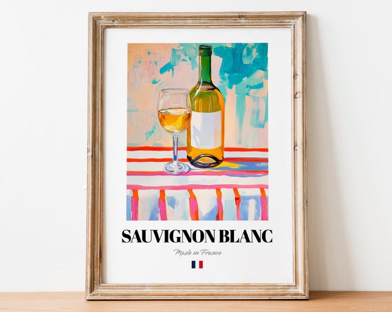Sauvignon Blanc Wine Wall Art Print Poster: Crisp French White for