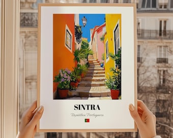 Sintra Portugal Art Print, Colorful Town Scene Wall Decor