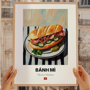 Banh Mi Wall Art Print Poster, Vietnamese Cuisine, Sandwich, Vietnamese Friend Gift, Vietnam Cafe Wall Decor