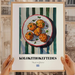 Kolokithokeftedes, Greek Food Poster, Greek Restaurant Art, Outdoor Bistro Set, Greek Catering Menu, Greek Kitchen Poster