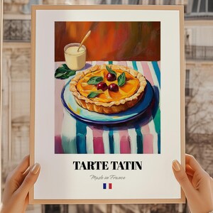 Tarta Tatin, póster de postre francés, pastelería francesa, arte culinario francés, menú de boda, póster de comedor