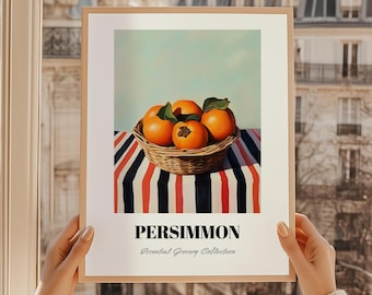 Póster con estampado de caqui, arte mural para despensa, pintura al óleo de comida, decoración de pared de cocina