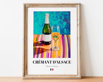 Crémant d'Alsace Sparkling Wine Poster Print: Celebratory French Wine Wall Art