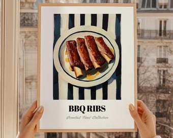 Che Rib Poster BBQ Ribs Poster, Traditional American Food Wall Art, Kitchen & Café ...
