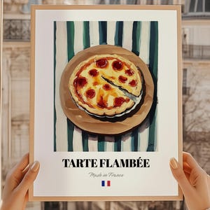 Tarta flambeada, póster de repostería francesa, libro de recetas de repostería, menú de boda, fondo de panadería, decoración de pared para cocina