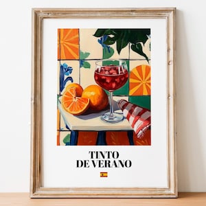 Spanish Tinto de Verano Art Print Poster: Summer Wine Cocktail Artwork
