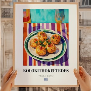 Kolokithokeftedes, Greek Food Painting, Dining Room Art, Greek Restaurant Wall Art, Kitchen Wall Art
