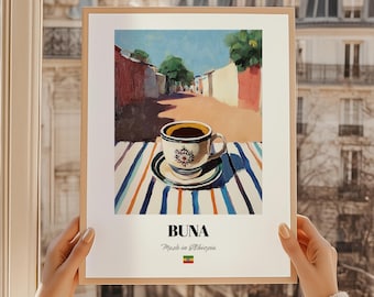 Buna, café éthiopien, affiche Buna, décoration de bar éthiopien, oeuvre d&#39;art murale café, ami éthiopien, affiche de salle à manger