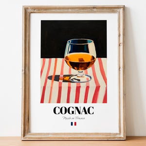 Póster con impresión de copas de coñac vintage: arte estético y espiritual para hogares y restaurantes