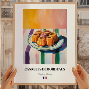 Canelés de Bordeaux, Póster de pastelería francesa, Arte de cafetería francesa, Pastelería, Letrero de panadería francesa, Póster de cocina
