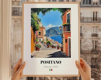 Positano Italy Print, Amalfi Coast Oil Painting Reproduction
