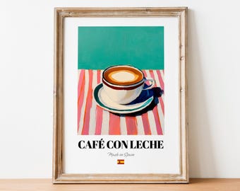 Retro Café con Leche Print Poster: Whimsical Wall Art for Coffee Enthusiasts