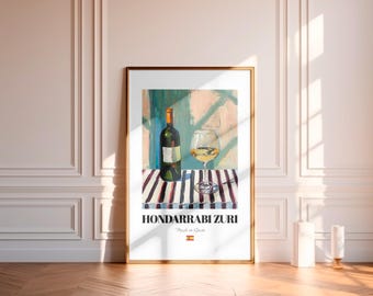 Spanish Hondarrabi Zuri Art Print Poster: Txakoli Grape Artwork