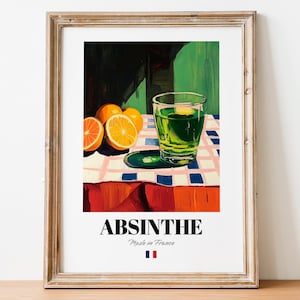 Vintage Absinthe Glass Print Poster: Aesthetic Spirit Art for Homes and Bars
