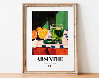 Vintage Absinthe Glass Giclée Print: Retro Bar Art Poster