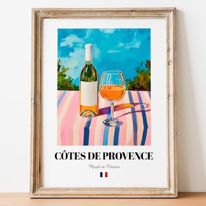 Impresión del cartel del vino rosado de Côtes de Provence: Arte de pared francés de verano rosado