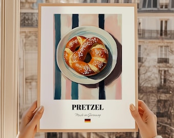 Impresión de pintura al óleo de pretzel, póster de comida alemana
