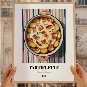 Tartiflette, Impresión de comida francesa, Pintura de tartiflette, Pegatina de comida para boda, Menú de catering, Arte mural para comedor