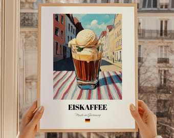 Eiskaffee Poster, German Coffee Print, Kitchen Wall Art