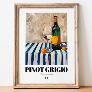 Póster con impresión artística de Pinot Grigio italiano: ilustraciones de viñedos para bares y cafeterías
