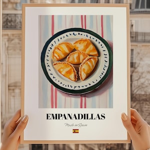 Empanadillas, Arte mural de repostería española, Decoración de pared para cocina, Diseño de panadería, Diseño de menú, Póster de cocina
