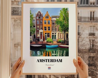 Amsterdam Canal Giclée Print, Dutch Architecture Art