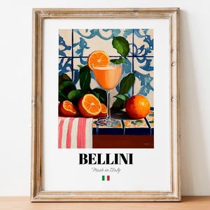 Italian Bellini Art Print Poster: Sparkling Wine Artwork for Bars and Cafés