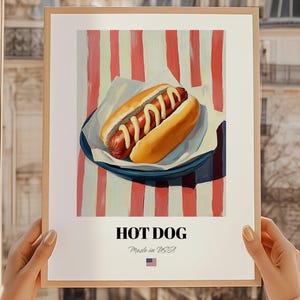 Hot Dog, American Sandwich, American Cuisine, American Café Décor, Hot Dog Wall Art, American Friend Gift