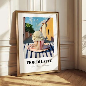 Fior di Latte, Arte mural de helado italiano, Decoración de pared para cocina, Tarjetas de menú, Letrero de heladería, Impresión para comedor
