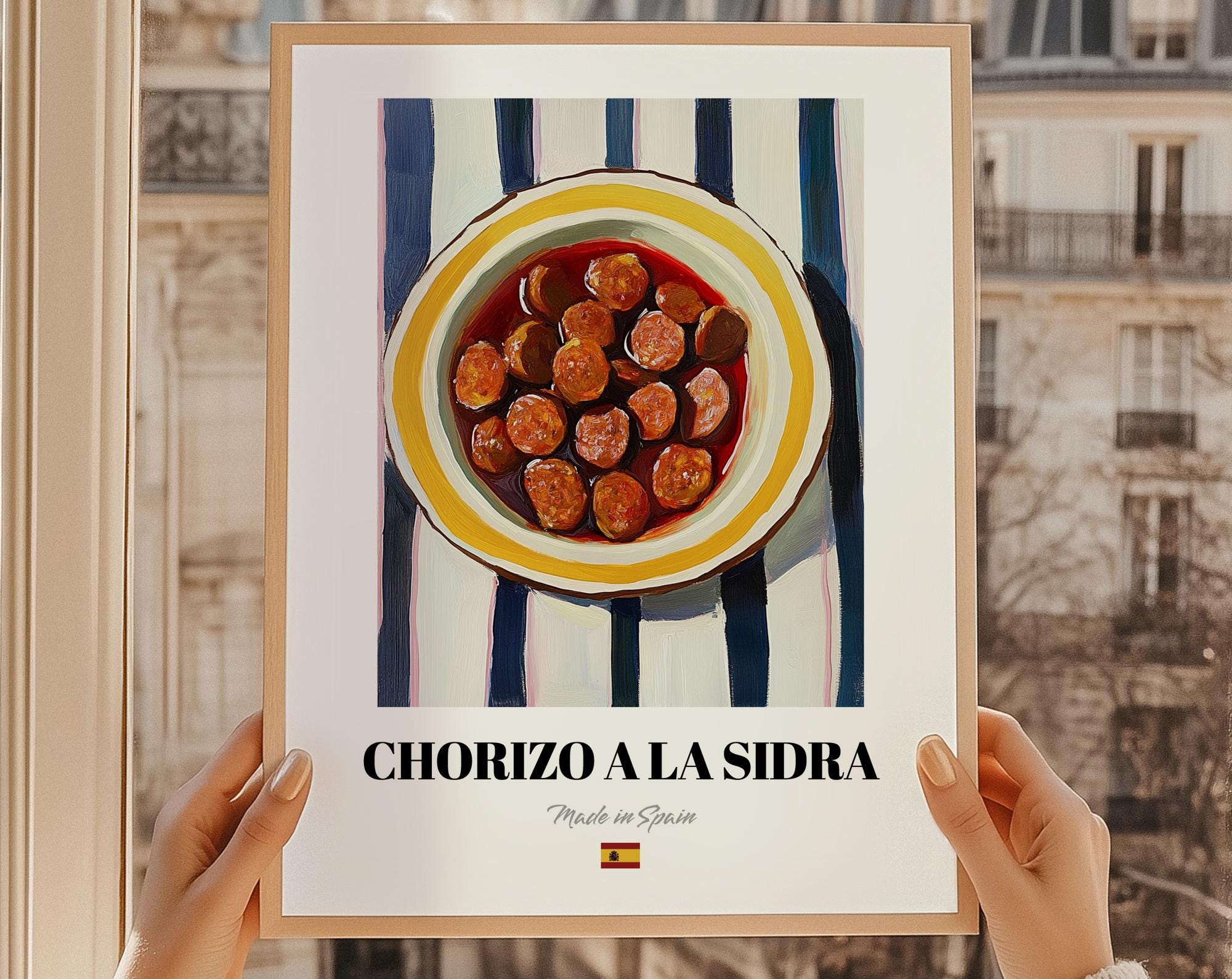 Chorizo a la Sidra, Spanish Food Painting, Kitchen Wall Art, Chef Art Print, Kitchen Quirky Art, Kitchen Wall Art