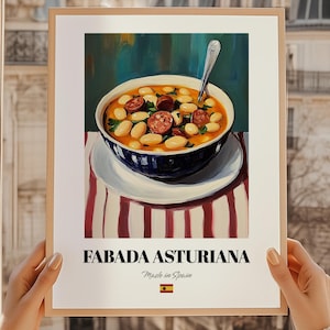 Fabada Asturiana, Hiszpańskie Malowanie Jedzenia, Nowoczesne Menu Kawiarni, Dekoracja Ścienna Kuchenna, Prezent Na 21 Urodziny, Plakat Kuchenny