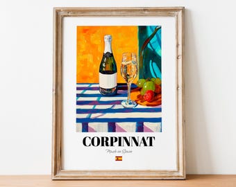 Corpinnat Wine Wall Art Print Poster: Elegant Sparkling Wine Artwork for Kitchens